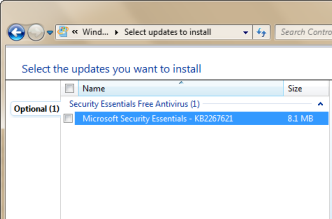 MS Security Essentials в Windows Update